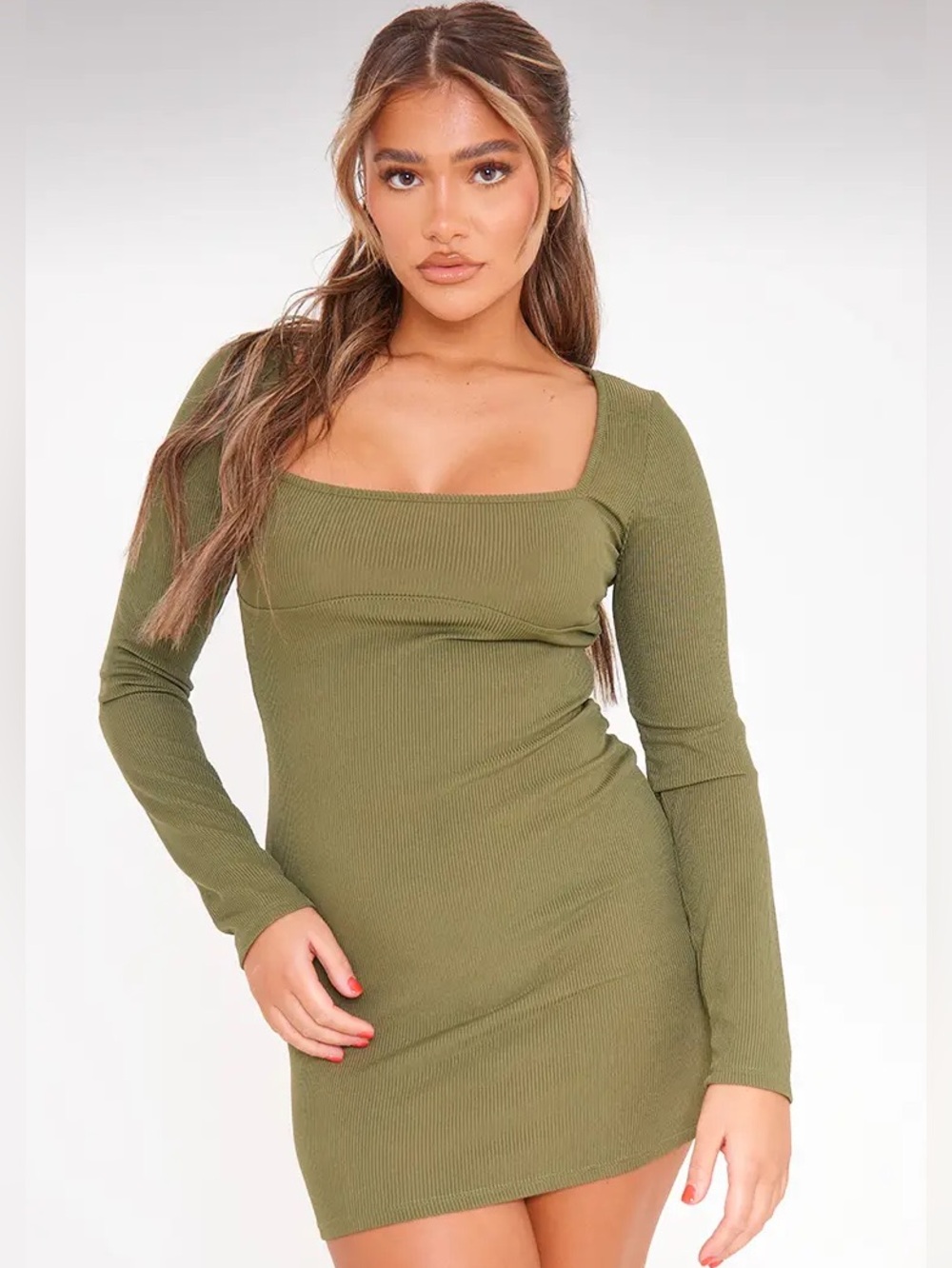 PrettyLittleThing Black Ribbed Long Sleeve Bodycon Dress
